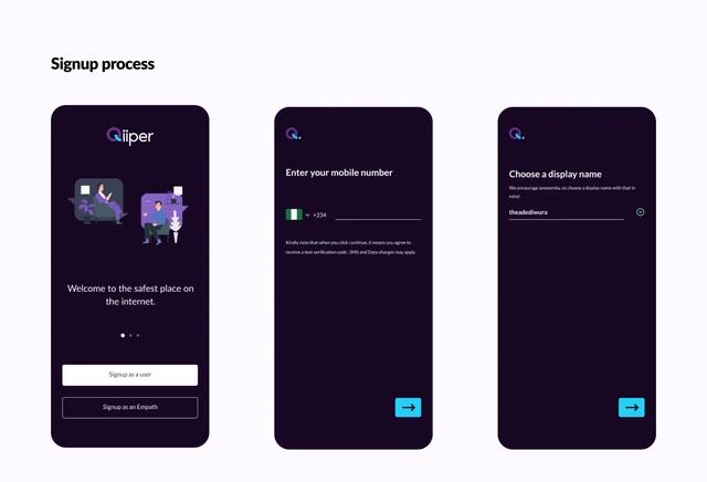 Qiiper — Sign-up and choosing a role