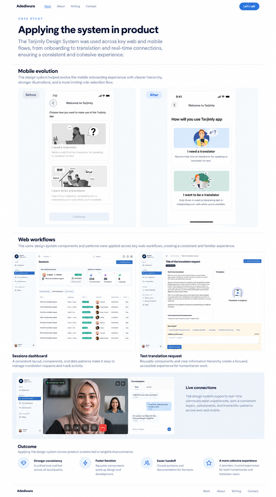 Tarjimly design system components applied across product flows