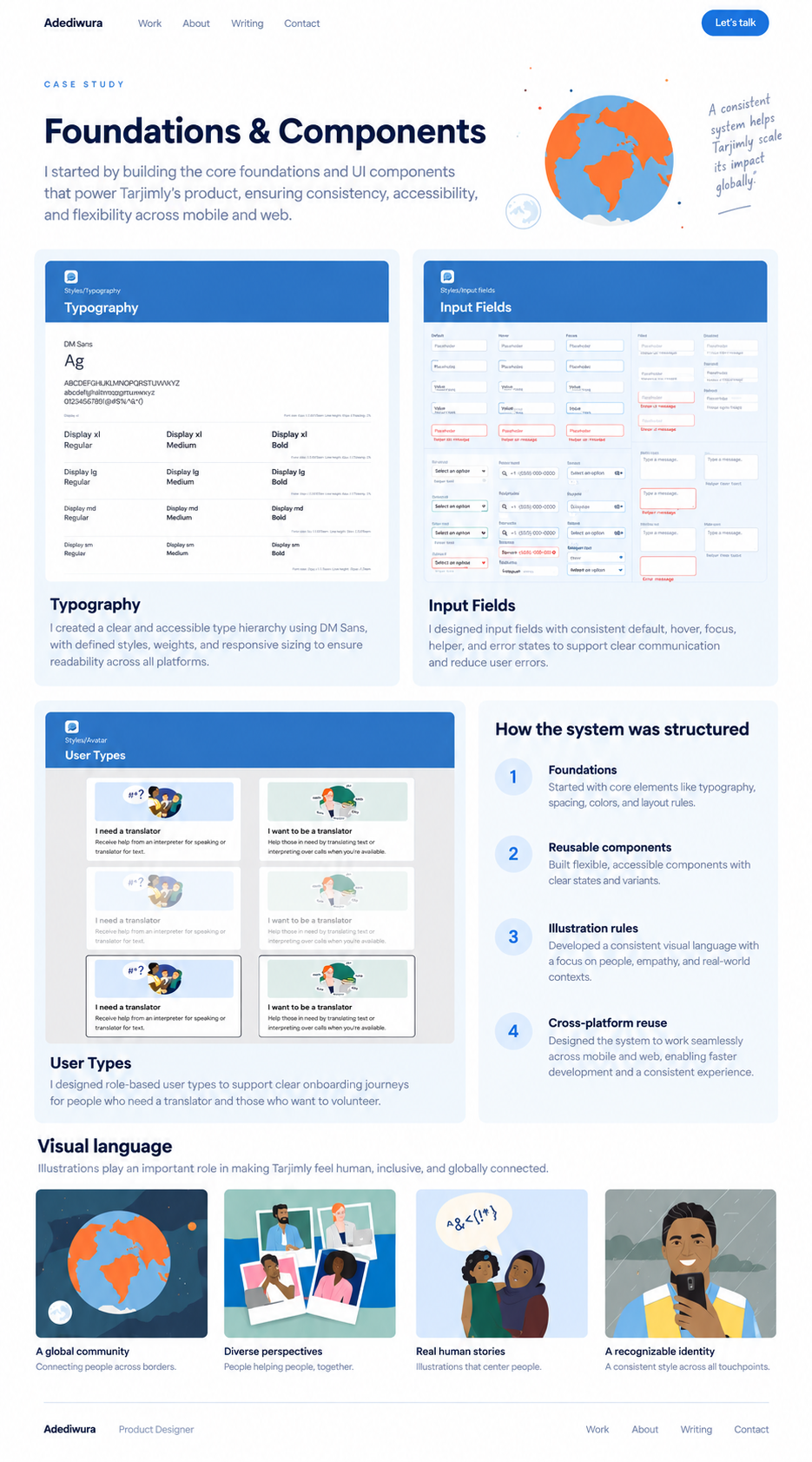 Tarjimly design system foundations and reusable component examples