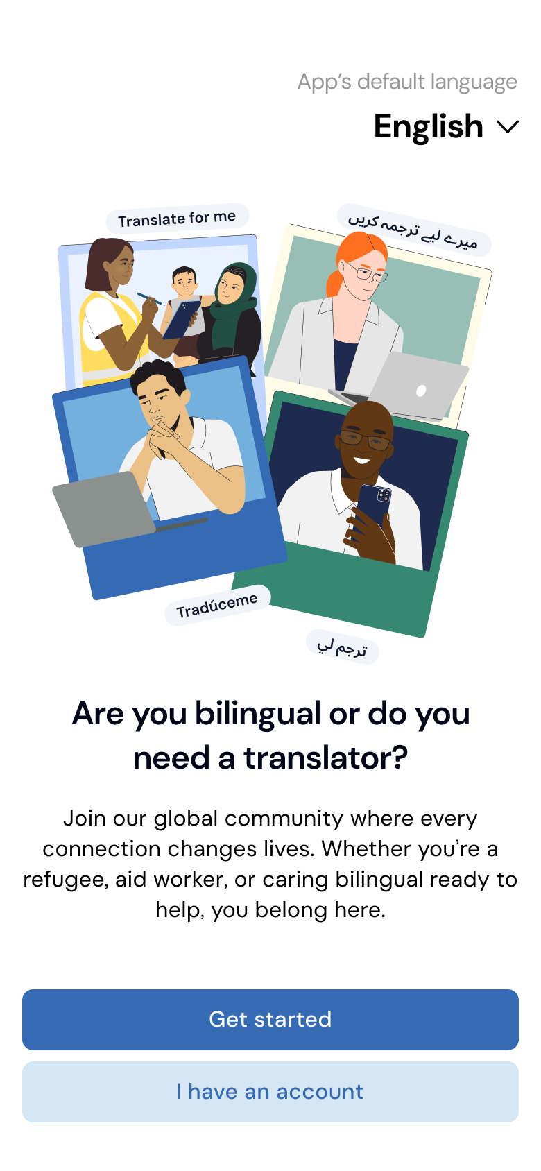 Tarjimly onboarding screen