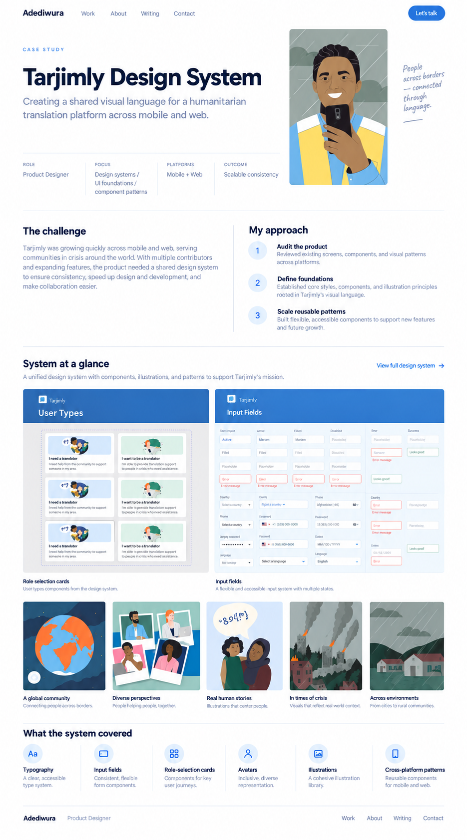 Tarjimly design system overview across foundations, components and product use